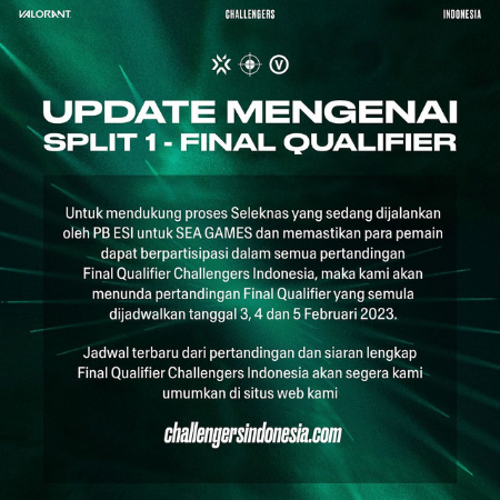 Dukung Proses Seleknas, Jadwal VCT Final Qualifier Split 1 Ditunda